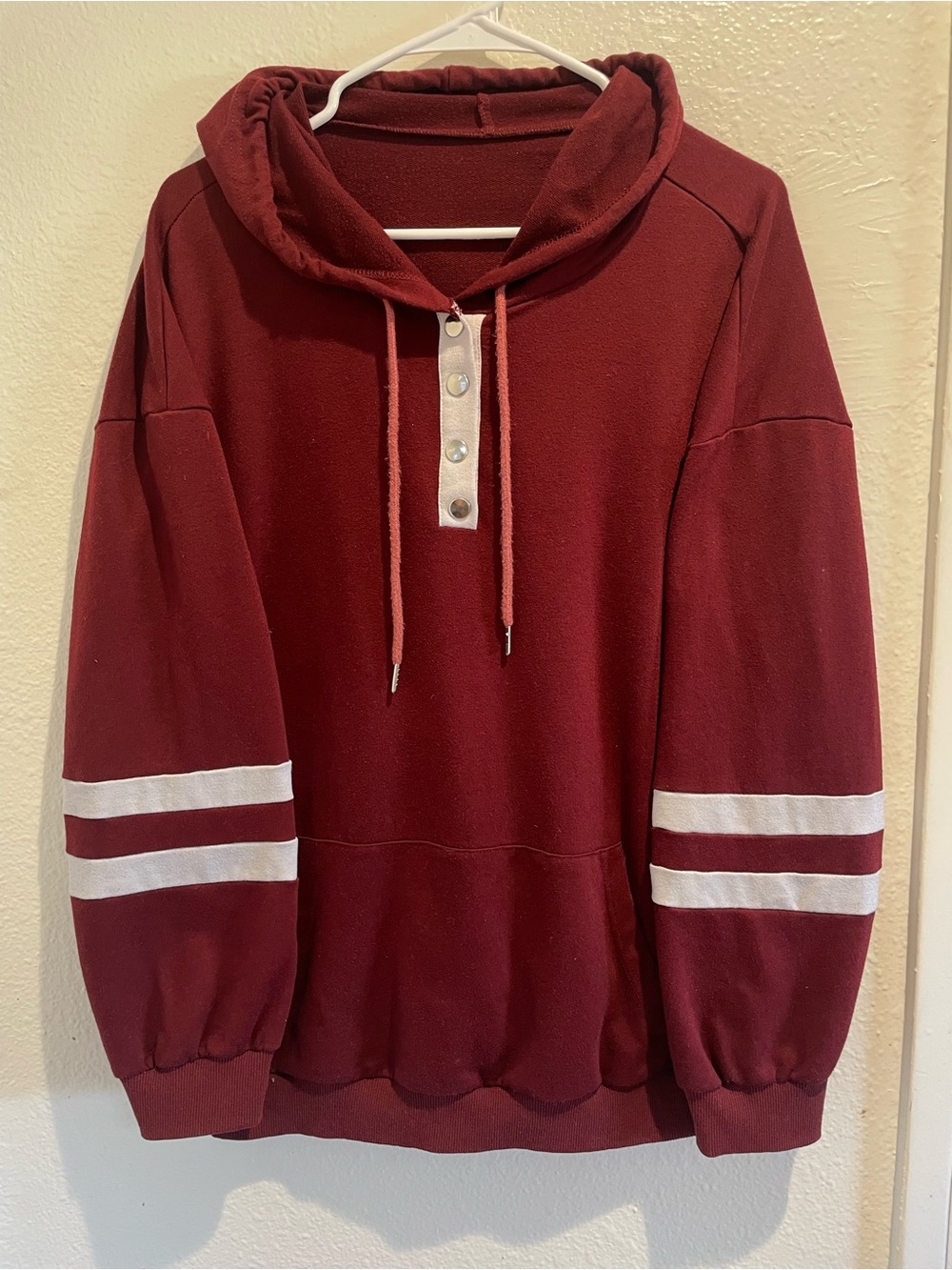 ✨ Oversized Maroon Varsity Hoodie • Size L • Snap Button Placket